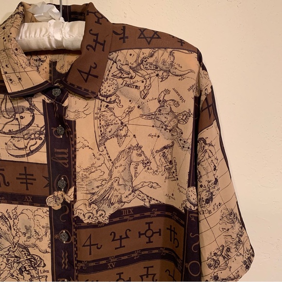 Vintage Astrological Zodiac Signs Stars Astrology Horoscope Brown Blouse MEDIUM - Picture 2 of 11
